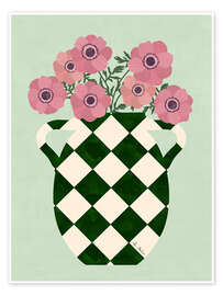 Wall art print Checkered vase with anemones - EL BUEN LIMÓN