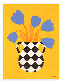 Wall art print Checkered vase with tulips - EL BUEN LIMÓN