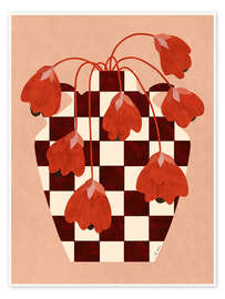 Wall art print Checkered Vase with Red Flowers - EL BUEN LIMÓN