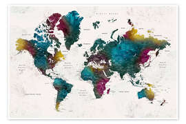 Poster World Map With Cities - Rosana Laiz Blursbyai