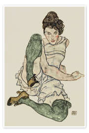 Wall art print Hand Drawings, Seated Woman with Green Stockings, 1920 - Egon Schiele