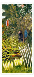 Door poster Exotic Landscape with Monkeys and a Parrot - Henri Rousseau