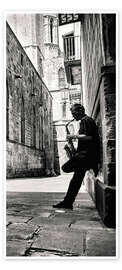 Door poster Saxophone Player in the Streets of Barcelona - GertJan van Geerenstein