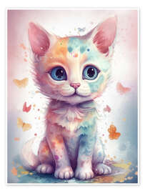 Wall art print Cute Kitten with Butterflies - Dolphins DreamDesign
