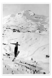 Wall art print A High Fly Over a Valley, c. 1937 - Vintage Ski Collection