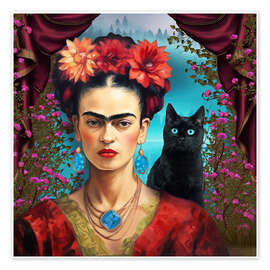 Wall art print Frida Kahlo with the Cat - Mark Ashkenazi
