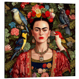 Aluminium print Frida Kahlo with Exotic Birds - Mark Ashkenazi