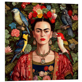 Foam board print Frida Kahlo with Exotic Birds - Mark Ashkenazi