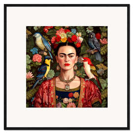 Framed art print Frida Kahlo with Exotic Birds - Mark Ashkenazi