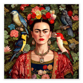 Wall art print Frida Kahlo with Exotic Birds - Mark Ashkenazi