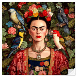 Wall sticker Frida Kahlo with Exotic Birds - Mark Ashkenazi