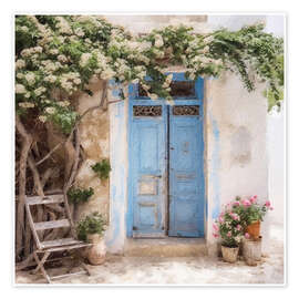 Wall art print Blue Greek Door II - Willow Studio