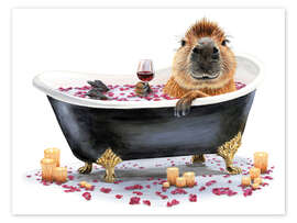 Wall art print Happy Capybara Bath - Holly Simental