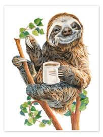 Wall art print Sloth With Coffee - Holly Simental