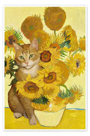Wall art print Sunflowers and Vincent the Cat - Pineapple Licensing