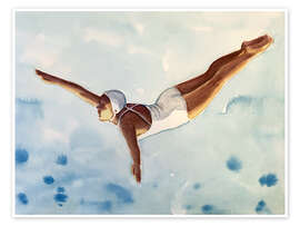 Wall art print Diver in Aqua - Sarah Morrissette