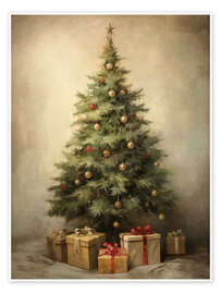 Wall art print Christmas Tree With Gifts - Olga Telnova