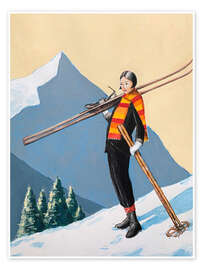 Wall art print Skier With Colourful Scarf - Sarah Morrissette