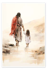 Wall art print Small girl walk with Jesus - DejaReve