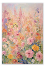 Wall art print Pink Summer Cottage Flower Garden - Gina Kelly