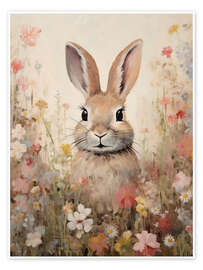 Wall art print Rabbit in Flower Field - Olga Telnova