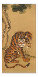 Wall art print Tiger Cleaning Its Paw, Matsui Keichū