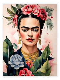 Wall art print Frida Kahlo With Roses - nobelart