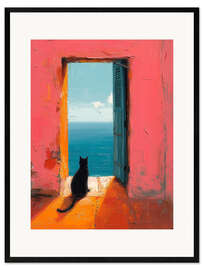 Framed art print Cat starring at the sea - DejaReve