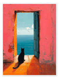 Wall art print Cat starring at the sea - DejaReve