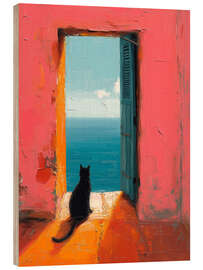 Wood print Cat starring at the sea - DejaReve