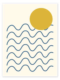 Wall art print Sun and Ocean Waves - apricot and birch