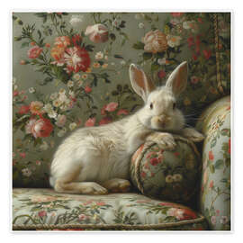 Wall art print Cute rabbit on vintage sofa - DejaReve