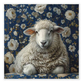 Wall art print Cute sheep on vintage sofa - DejaReve