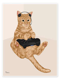 Wall art print Gaming cat - Tara Royle