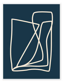 Wall art print Mid Century Modern Minimalist Line Art in Dark Navy Blue - apricot and birch