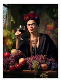 Wall art print Frida Kahlo portrait with a glass of wine - Frank Daske