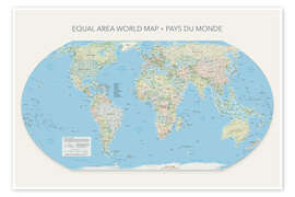 Poster Equal Area World Map, countries of the world (French)
