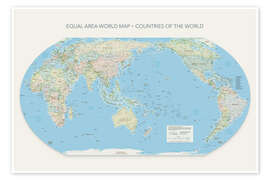 Poster Equal Area World Map, Countries Of the World, Pacific Centred