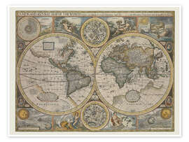 Wall art print Antique map of the world, 1626