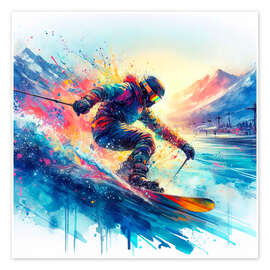 Wall art print Skier on colourful mountain I - nobelart