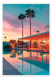 Wall art print California Dreaming - Sunset House Pool - Philippe HUGONNARD