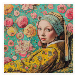 Wall art print Girl with a Pearl Earring Chilling on Sofa - DejaReve