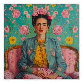 Wall art print Frida Kahlo on a sofa - DejaReve