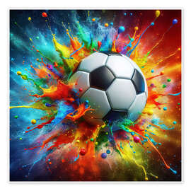 Wall art print Watercolour soccer ball with explosive touches - nobelart