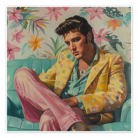Wall art print Elvis sitting on retro sofa - DejaReve