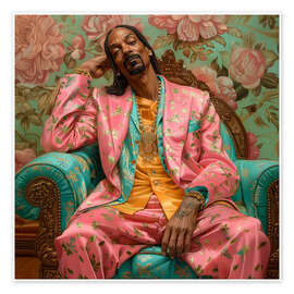 Wall art print Snoop Dogg sitting on retro sofa - DejaReve