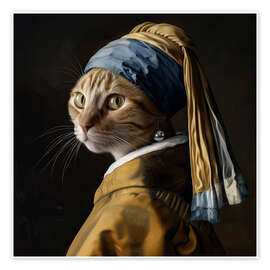 Wall art print Cat with a Pearl Earring - Felipe Hora