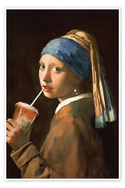 Wall art print Girl With Iced Latte - Jonas Loose