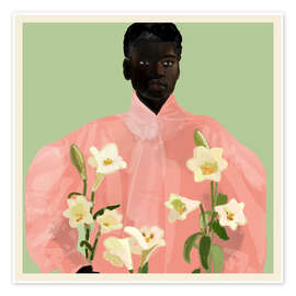 Wall art print Girl Holding Flowers - ThingDesign