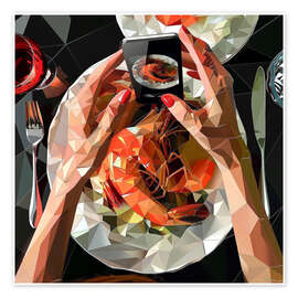 Poster Seafood dinner with king prawns